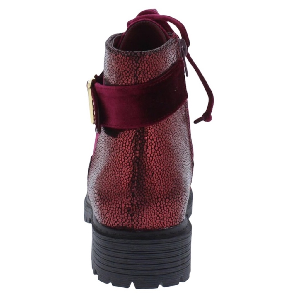 Reddish Wine & Gold Studded Flora Vegan Leather Suede Riding Boots - Picture 3 of 3